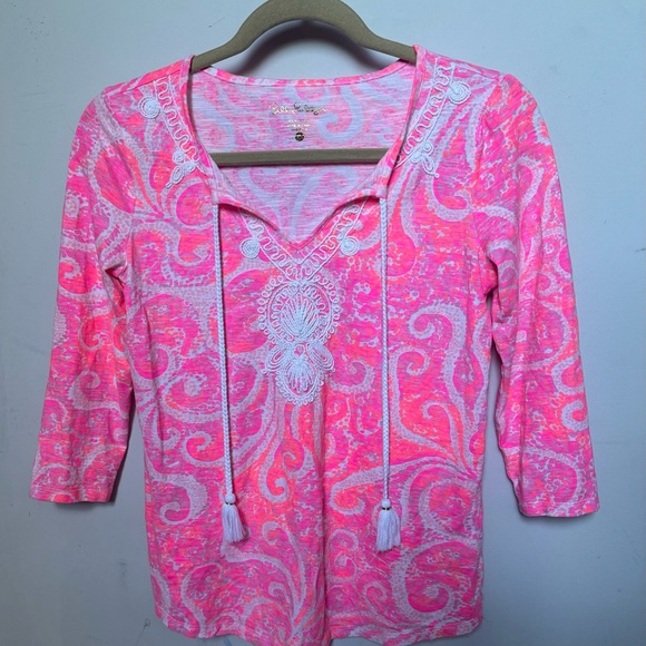 Lilly Pulitzer Tops - Lilly Pulitzer Holly Tunic Top in Pink Pout w/Tassel Sz XS
